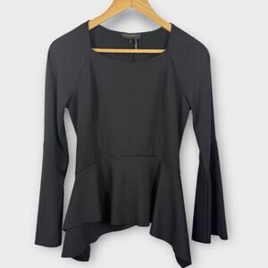 Donna Karan Asymmetric‎ Hem Top Size Small Black Flared Sleeves Stretch